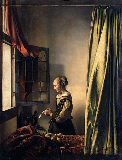 Tableau de Vermeer : La liseuse à la fenêtre de 1657