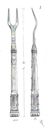 Fourchette à deux dents - extrait du dictionnaire du Moyen-Age de Viollet-le-Duc